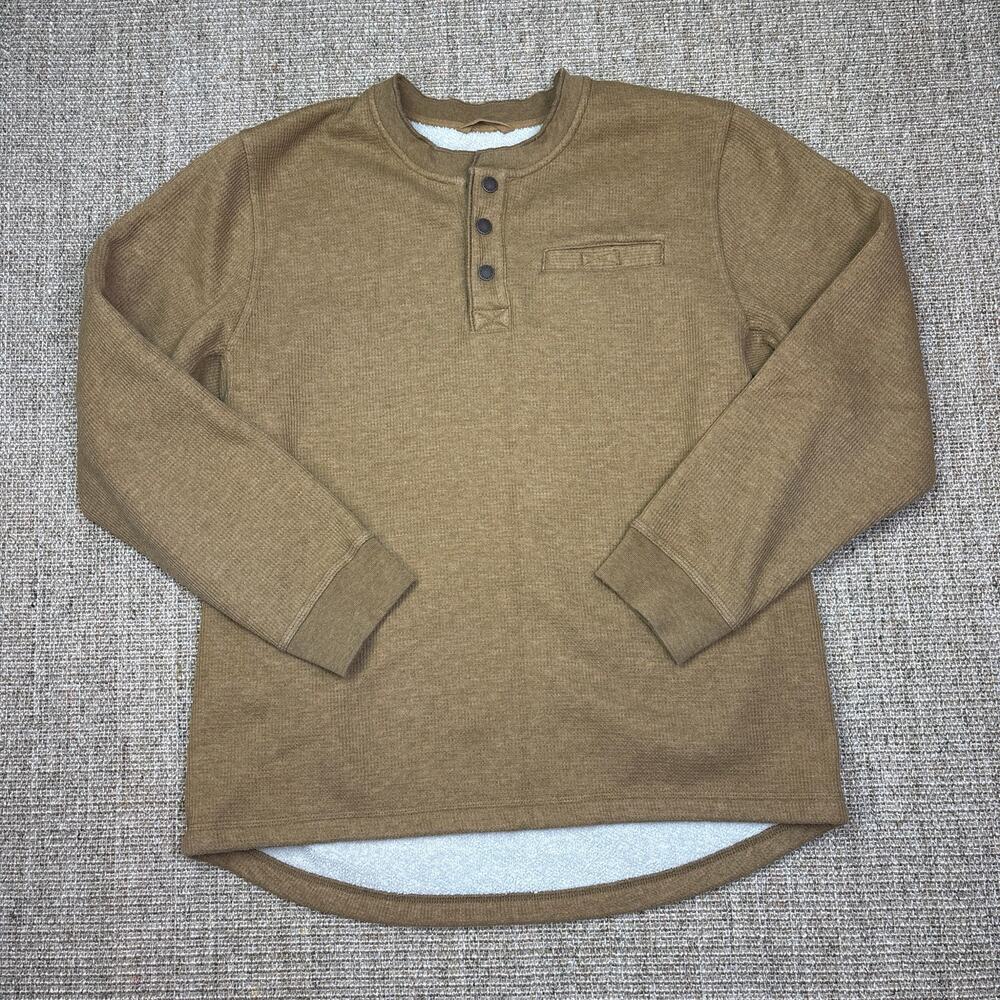 🍂 L.L. Bean Sherpa Lined Waffle Knit Henley | Size Large | Caramel Tan